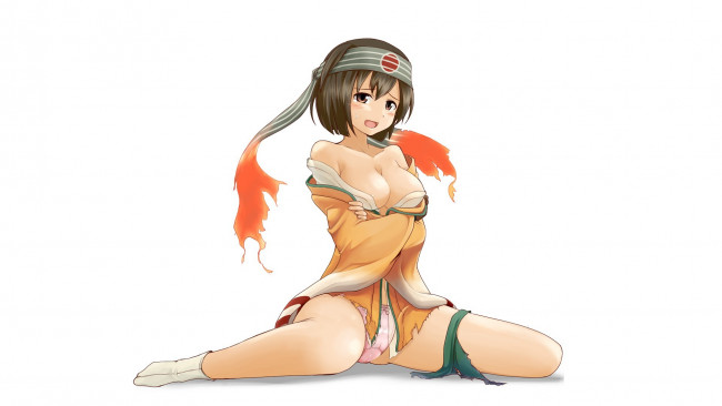 Обои картинки фото аниме, kantai collection, трусики, смущение, kantai, collection, простой, фон, сидит, грудь, взгляд, девушка, tr-6, art