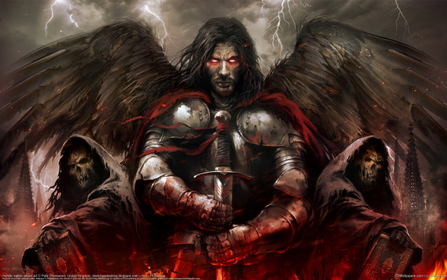 Обои картинки фото pete thompson, фэнтези, нежить, рыцарь, pete, thompson, молнии, крылья