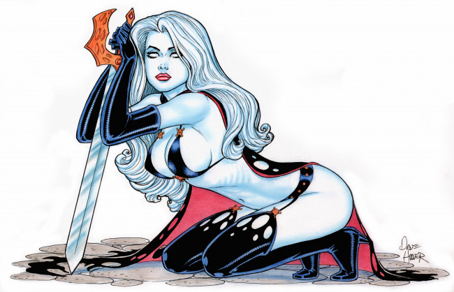 Обои картинки фото рисованные, комиксы, девушка, белый, фон, поза, меч