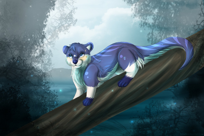 Обои картинки фото рисованные, животные, ветка