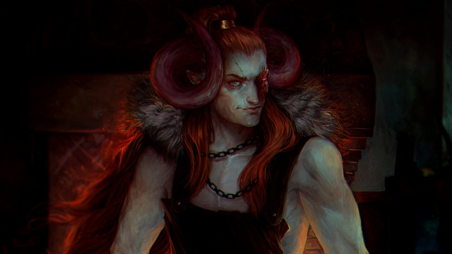 Обои картинки фото фэнтези, существа, парень, арт, взгляд, рана, рога