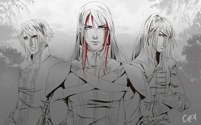 Обои картинки фото фэнтези, эльфы, парни, арт, трио, laufey