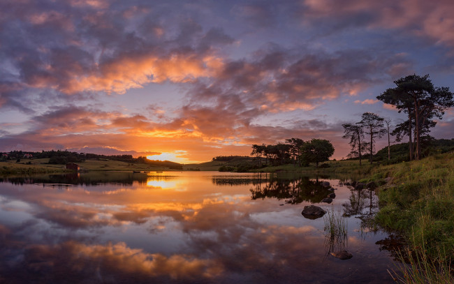 Обои картинки фото природа, восходы, закаты, лес, река