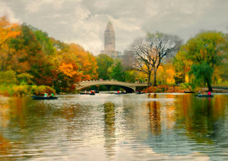 Картинка рисованное города мост река парк город