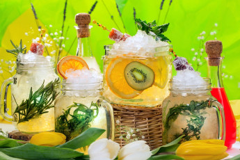 Картинка еда натюрморт лед напитки лимонад апельсин розмарин киви фрукты лимон