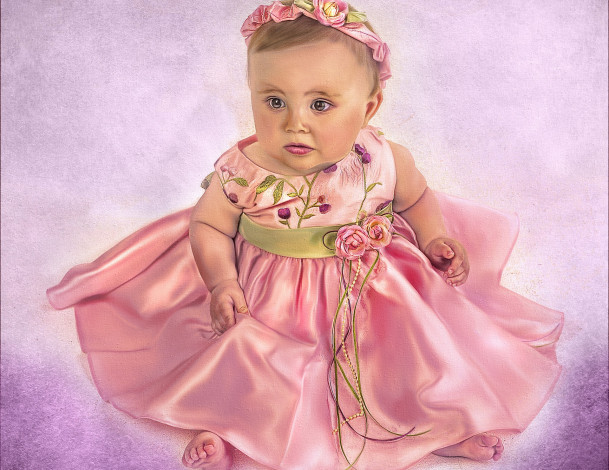 Обои картинки фото рисованное, дети, девочка, венок, нарядное, платье