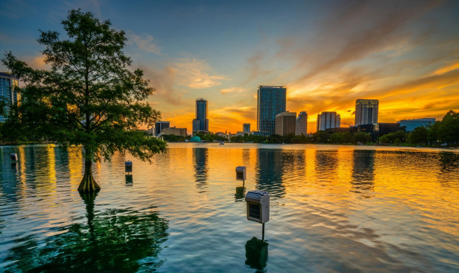 Обои картинки фото города, - панорамы, водоем, деревья, небоскребы