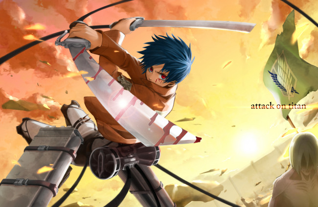 Обои картинки фото аниме, shingeki no kyojin, атака, титанов