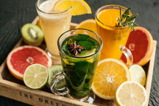 Обои картинки фото еда, напитки, киви, мята, апельсин, цитрусы, напиток, лайм