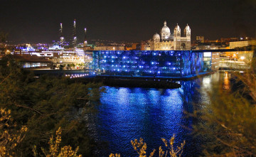 Картинка города марсель+ франция огни вечер река