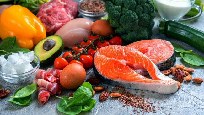 Обои картинки фото еда, разное, рыба, мясо, овощи, перец, помидоры, яйца, томаты