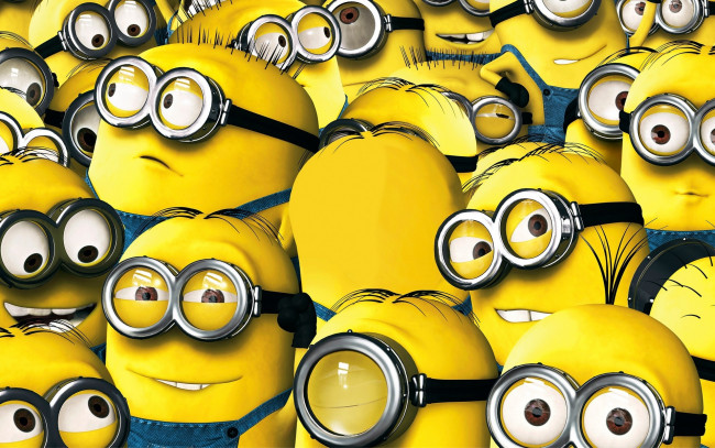 Обои картинки фото мультфильмы, minions, очки, желтые, миньоны, комбинезоны