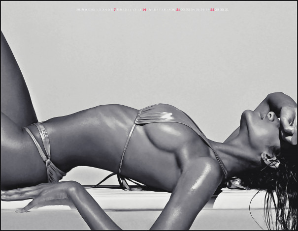 Обои картинки фото календари, компьютерный дизайн, 2019, calendar, лежит, загар, женщина, девушка