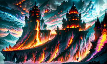 Картинка фэнтези замки нейросети графика нейроарт ai art нейронные сети рисунки нейро искусство