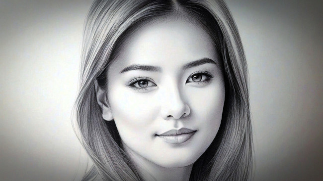 Обои картинки фото рисованное, люди, девушка, лицо, портрет, черно-белая