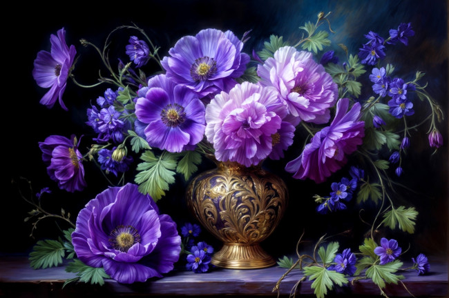Обои картинки фото рисованное, цветы, букет, ваза