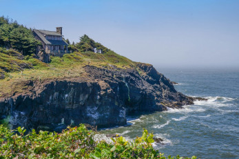Картинка oregon coast природа побережье скалы дом тихий океан орегон pacific ocean