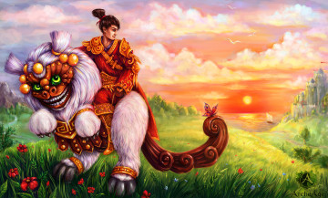 Картинка видео игры archeage замок цветы парусник закат всадник существо море