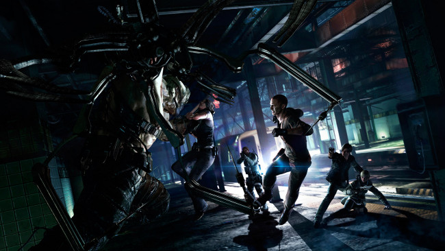 Обои картинки фото resident, evil, видео, игры, солдаты, существо