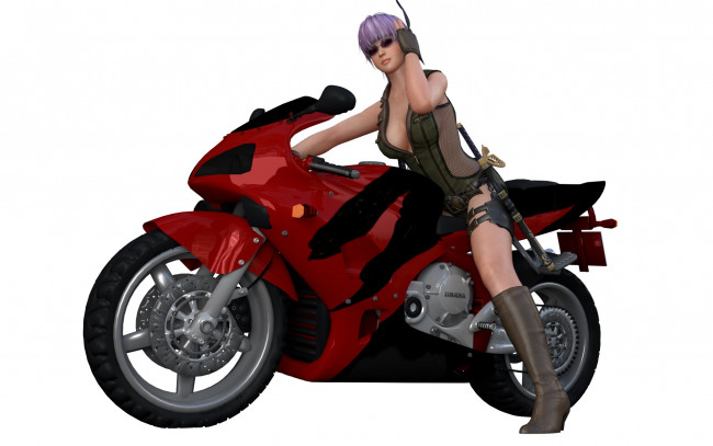 Обои картинки фото мотоциклы, 3d, мотоцикл, девушка