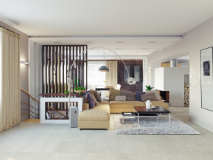 Картинка интерьер гостиная оформление дизайн цветы мебель светильник