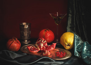 Картинка еда натюрморт гранат айва яблоко