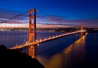 Картинка города -+мосты золотые ворота сша мост огни вечер сан - фрацыско