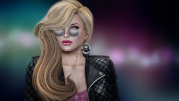 Картинка 3д+графика портрет+ portraits рендеринг фон очки взгляд волосы лицо девушка