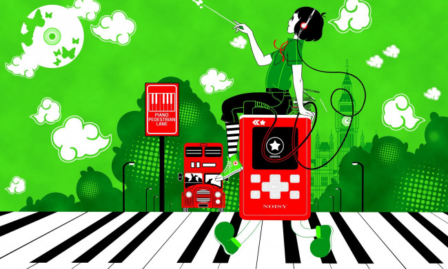 Обои картинки фото векторная графика, девушки, облака, девушка, бабочки