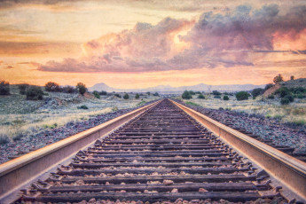 Картинка разное транспортные+средства+и+магистрали рельсы закат