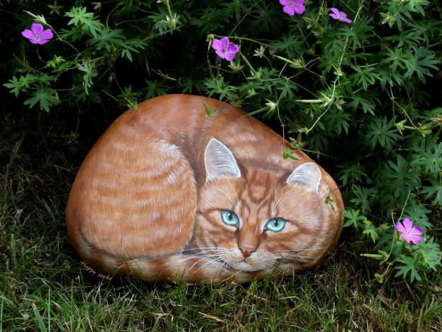 Обои картинки фото разное, ремесла,  поделки,  рукоделие, киса, цветы, рисунок, камень