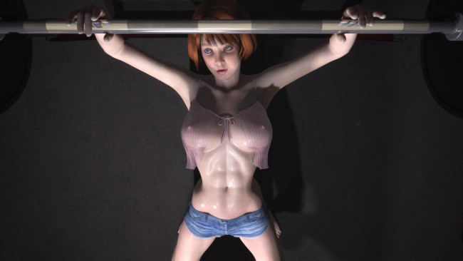 Обои картинки фото 3д графика, люди , people, взгляд, девушка, спортзал, тренировка, фон