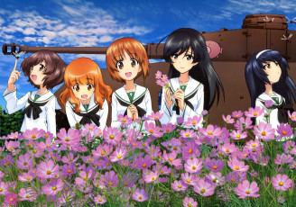 Картинка аниме girls+und+panzer девушки взгляд фон
