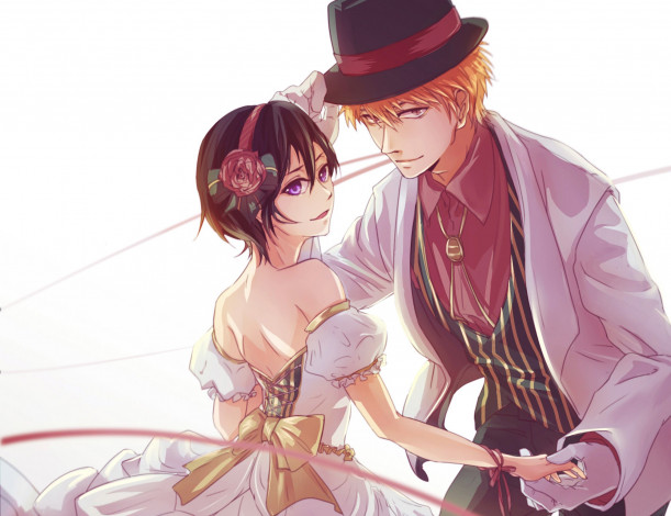 Обои картинки фото аниме, bleach, ичиго, рукия