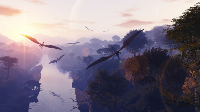 Обои картинки фото фэнтези, драконы, крылья, динозавры, птеродактили