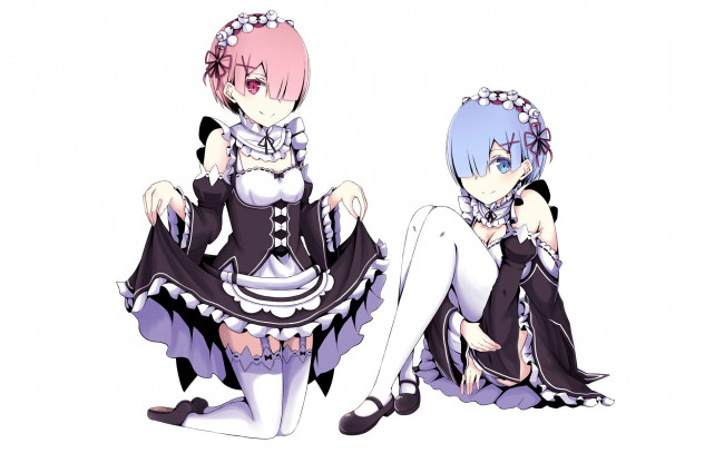 Обои картинки фото аниме, re,  zero kara hajimeru isekai seikatsu, фон, взгляд, девушки