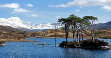 Картинка природа реки озера деревья островок горы озеро