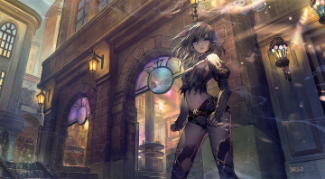 Картинка аниме город +улицы +здания девушка