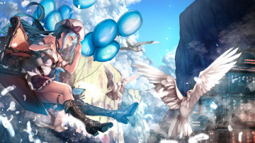 Картинка аниме животные +существа девушка