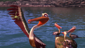 обоя мультфильмы, finding nemo, краб, водоем, птица