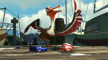 обоя мультфильмы, finding nemo, причал, рыба, птица, лодка