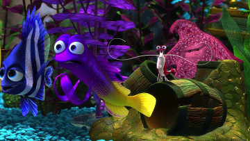 обоя мультфильмы, finding nemo, водоросли, рак, камешки, рыба