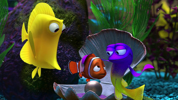 обоя мультфильмы, finding nemo, жемчужина, водоросли, рыба, ракушка