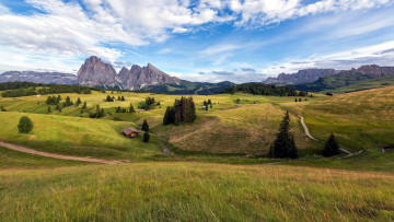 Картинка природа пейзажи луга деревья горы