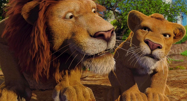 Обои картинки фото мультфильмы, the wild, львенок, лев, растения, двое