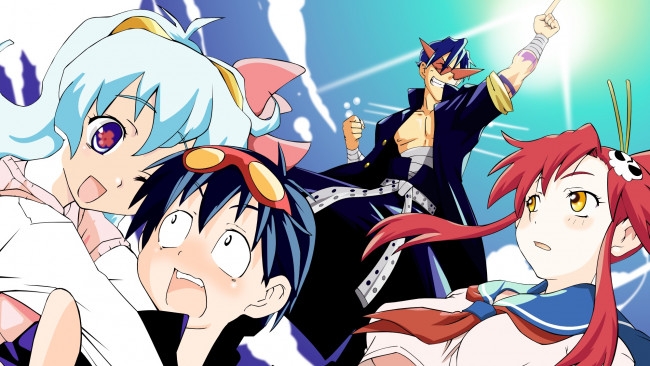 Обои картинки фото аниме, tengen toppa gurren-lagann, девушки, взгляд, фон
