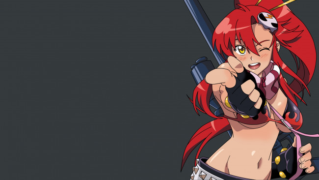 Обои картинки фото аниме, tengen toppa gurren-lagann, девушка, взгляд, фон