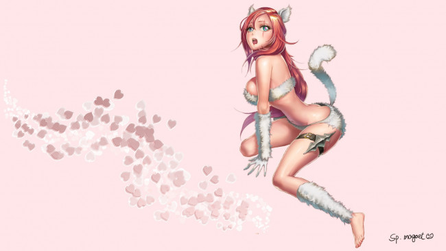 Обои картинки фото аниме, животные,  существа, девушка, арт, лисичка, ушки, хвостик