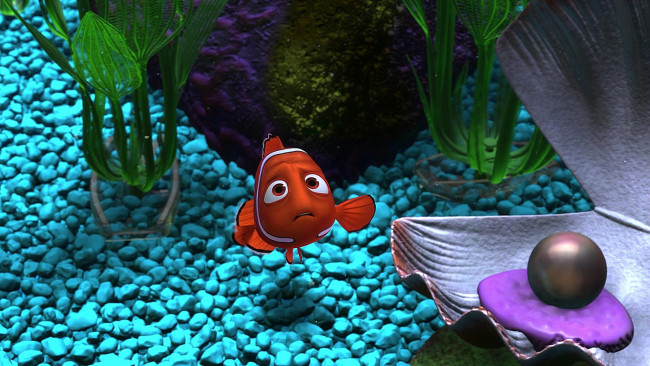 Обои картинки фото мультфильмы, finding nemo, камешки, рыба, аквариум, жемчужина