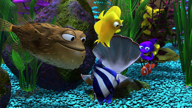 Обои картинки фото мультфильмы, finding nemo, много, аквариум, растения, раковина, рыба